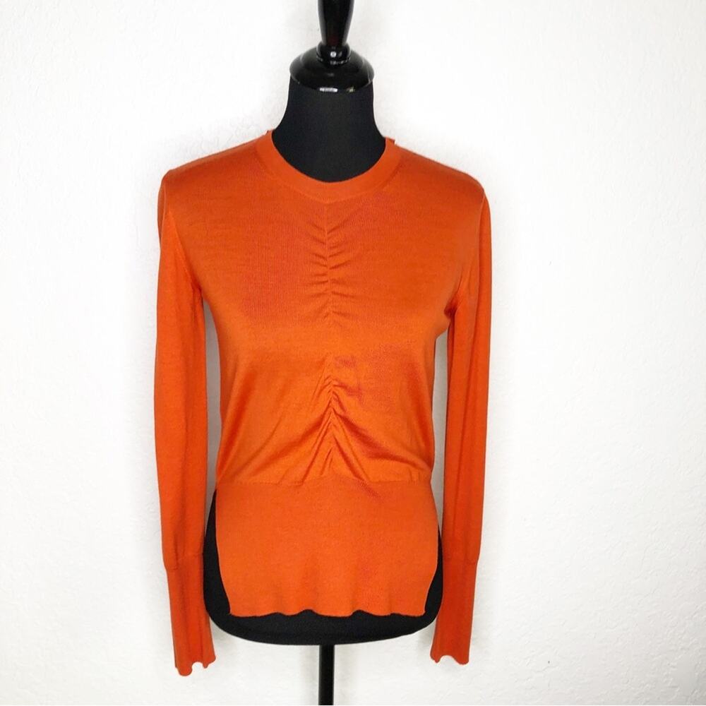 Marni orange ruched front side slit high low wool sweater size 40 or US 4 Small